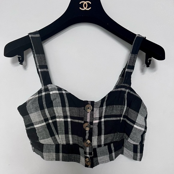 AMERICAN EAGLE Plaid Button Front Crop Top - Picture 1 of 5
